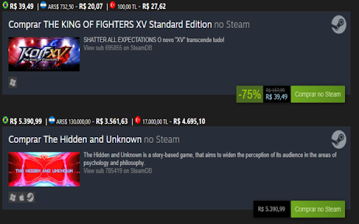 Steam BR prices  from Chrome web store to be run with OffiDocs Chromium online