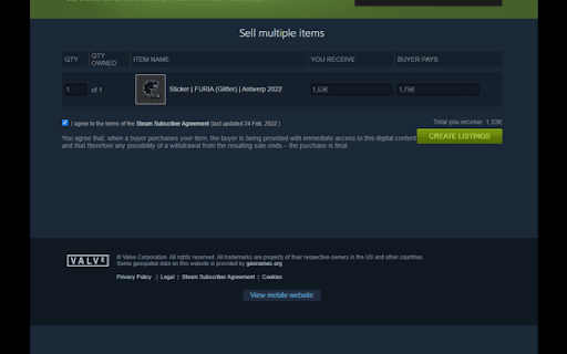 SteamBulkSellExtension  from Chrome web store to be run with OffiDocs Chromium online