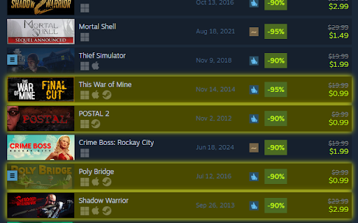 Steam Deal Finder  from Chrome web store to be run with OffiDocs Chromium online