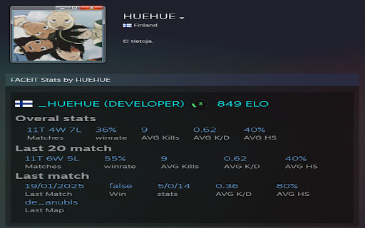 Steam Faceit Stats  from Chrome web store to be run with OffiDocs Chromium online