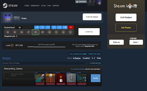 SteamLevelU Extension  from Chrome web store to be run with OffiDocs Chromium online