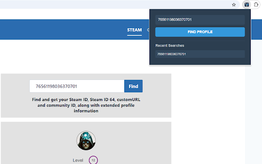 Steam Profile Quick Search  from Chrome web store to be run with OffiDocs Chromium online