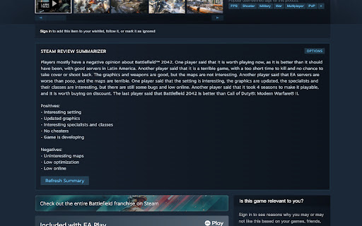Steam Review Summarizer  from Chrome web store to be run with OffiDocs Chromium online