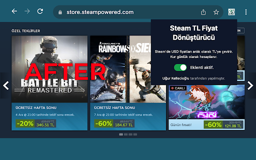 Steam TL Fiyat Dönüştürücü  from Chrome web store to be run with OffiDocs Chromium online