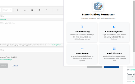 Steemit Blog Formatter  from Chrome web store to be run with OffiDocs Chromium online