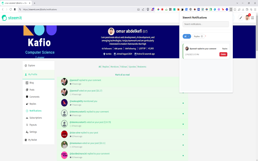Steemit Notification Saver  from Chrome web store to be run with OffiDocs Chromium online