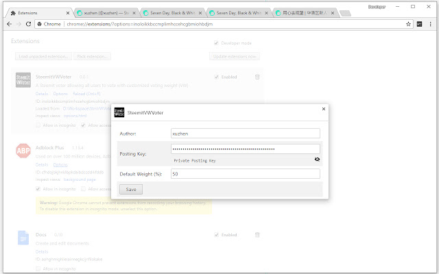 SteemitVWVoter  from Chrome web store to be run with OffiDocs Chromium online