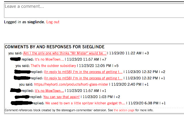 Stereogum Commenteer  from Chrome web store to be run with OffiDocs Chromium online