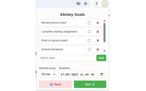 Stickey Goals  from Chrome web store to be run with OffiDocs Chromium online