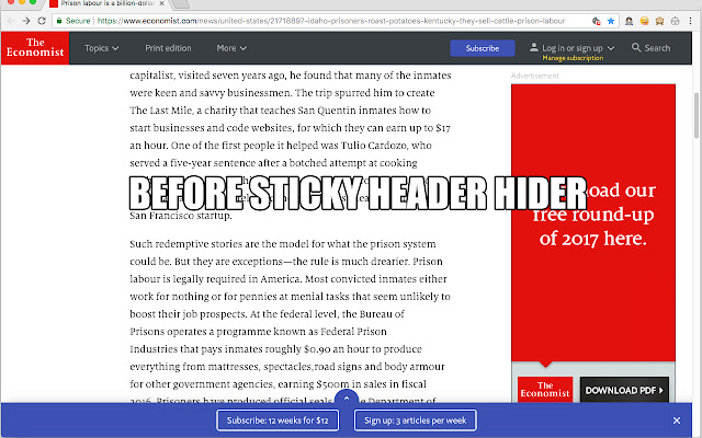 Sticky Header Hider aka Fixed Header Fixer  from Chrome web store to be run with OffiDocs Chromium online
