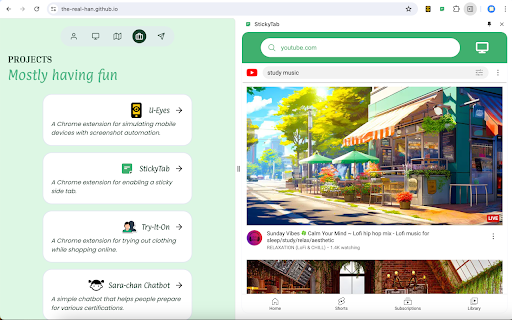 StickyTab  from Chrome web store to be run with OffiDocs Chromium online