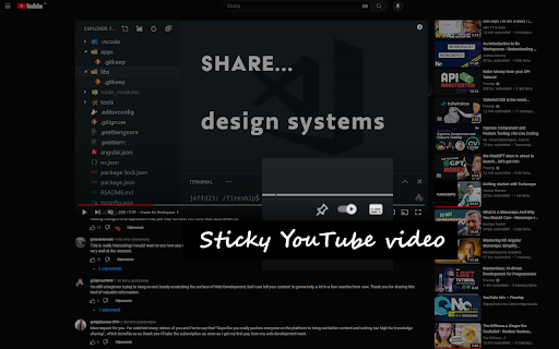 Sticky YouTube video  from Chrome web store to be run with OffiDocs Chromium online