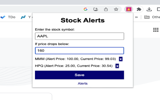 Stock Alerts  from Chrome web store to be run with OffiDocs Chromium online