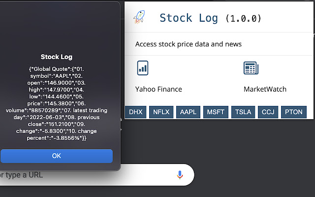 Stock Log  from Chrome web store to be run with OffiDocs Chromium online