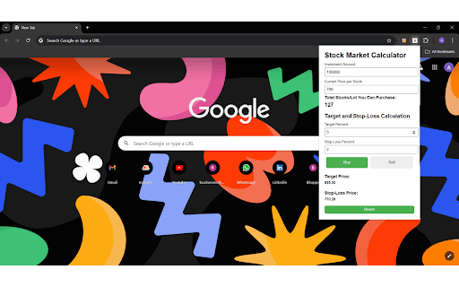Stock market calculator target and stoploss  from Chrome web store to be run with OffiDocs Chromium online