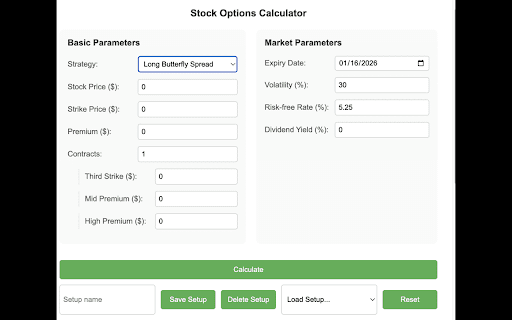 Stock Options Calculator  from Chrome web store to be run with OffiDocs Chromium online