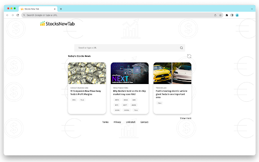 Stocks New Tab  from Chrome web store to be run with OffiDocs Chromium online