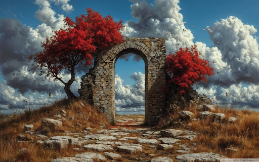 Stone Archway Leading Through Autumn Woods  from Chrome web store to be run with OffiDocs Chromium online