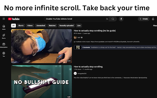 Stop Infinite Youtube Scroll  from Chrome web store to be run with OffiDocs Chromium online