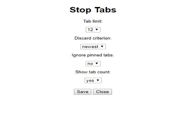 Stop Tabs 12  from Chrome web store to be run with OffiDocs Chromium online