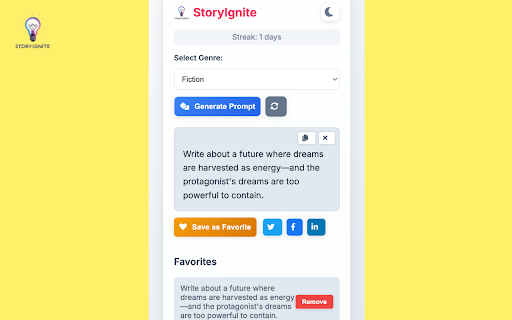 StoryIgnite: Premium Writing Prompts  from Chrome web store to be run with OffiDocs Chromium online