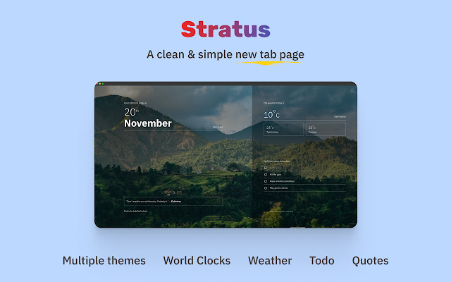 Stratus New Tab page  from Chrome web store to be run with OffiDocs Chromium online