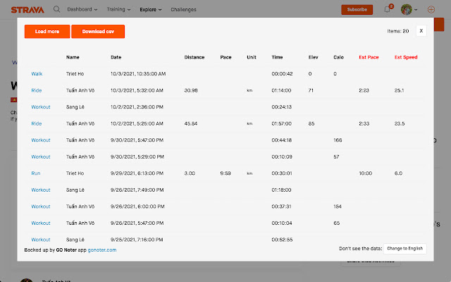 Rapporti Strava Clubs dal Chrome Web Store da eseguire con OffiDocs Chromium online