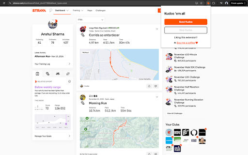 Strava kudo em all  from Chrome web store to be run with OffiDocs Chromium online