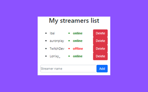 Streamers Live Notification  from Chrome web store to be run with OffiDocs Chromium online