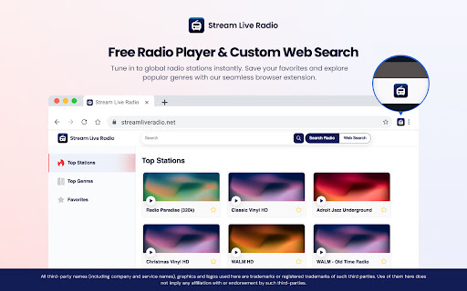 Stream Live Radio  from Chrome web store to be run with OffiDocs Chromium online