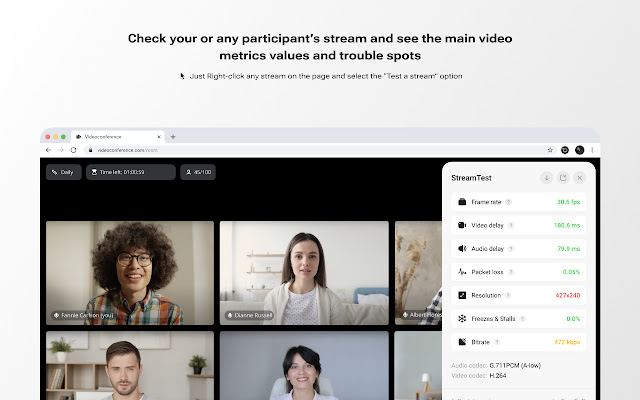 StreamTest  from Chrome web store to be run with OffiDocs Chromium online