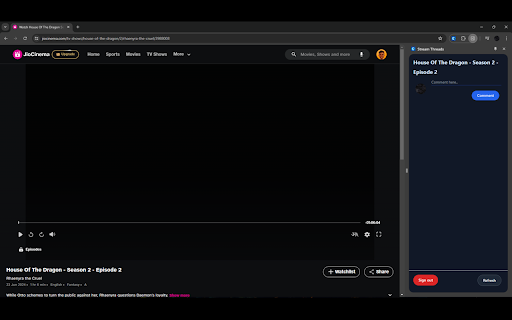 Stream Threads  from Chrome web store to be run with OffiDocs Chromium online