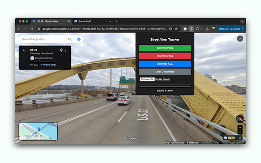 Street View Tracker  from Chrome web store to be run with OffiDocs Chromium online