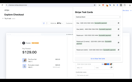 Stripe Test Cards  from Chrome web store to be run with OffiDocs Chromium online