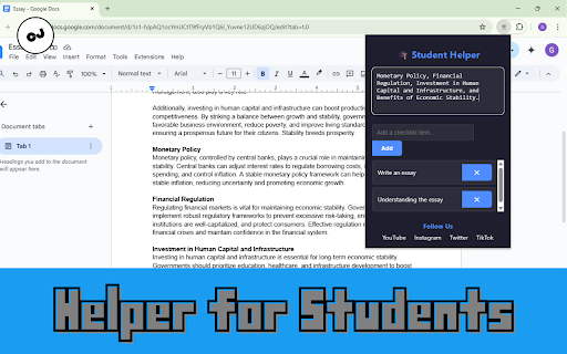 Student Helper  from Chrome web store to be run with OffiDocs Chromium online