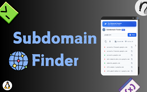 Subdomain Finder Find Hidden Subdomains  from Chrome web store to be run with OffiDocs Chromium online