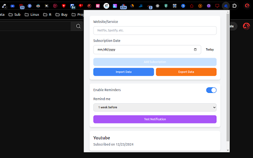 SubHub Subscription Tracker  from Chrome web store to be run with OffiDocs Chromium online