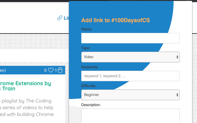 Submit Links to #100DaysofCS  from Chrome web store to be run with OffiDocs Chromium online