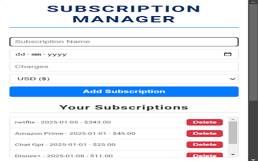Subscription Manager  from Chrome web store to be run with OffiDocs Chromium online