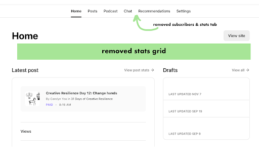 Substack Distractions Hider  from Chrome web store to be run with OffiDocs Chromium online