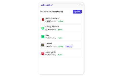 Subtracker: Manage Online Subscriptions  from Chrome web store to be run with OffiDocs Chromium online