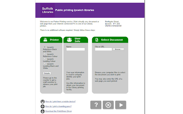 Suffolk Libraries printing  from Chrome web store to be run with OffiDocs Chromium online