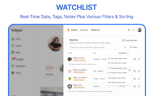 SUIVI Social media  influencers analytics  from Chrome web store to be run with OffiDocs Chromium online