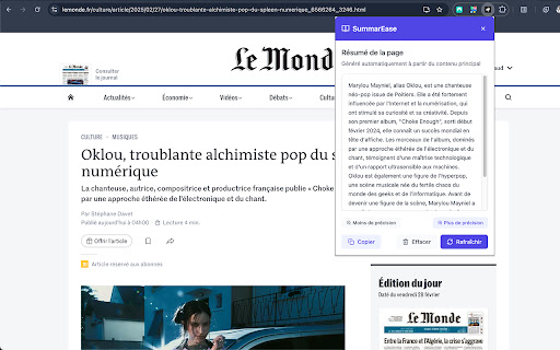 SummarEase  from Chrome web store to be run with OffiDocs Chromium online