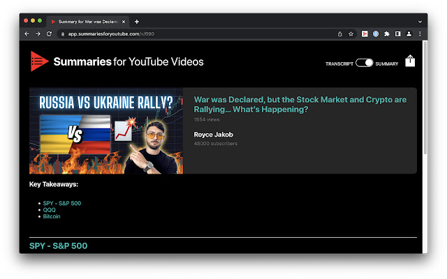 Summaries for Youtube™ videos  from Chrome web store to be run with OffiDocs Chromium online