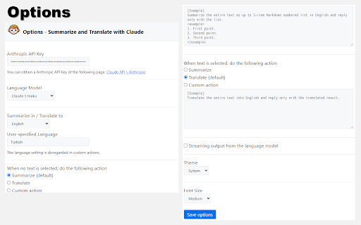 Summarize and Translate with Claude  from Chrome web store to be run with OffiDocs Chromium online