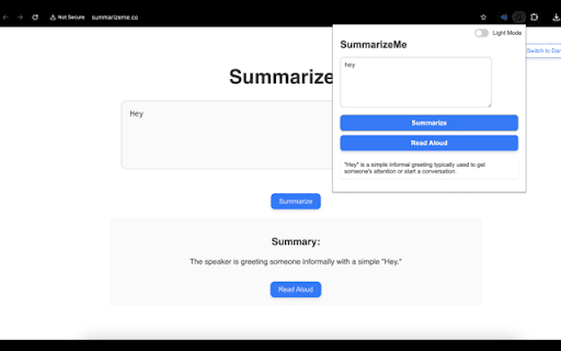 SummarizeMe  from Chrome web store to be run with OffiDocs Chromium online