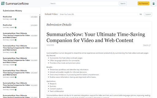 SummarizeNow: YouTube  Web Page Summarizer  from Chrome web store to be run with OffiDocs Chromium online