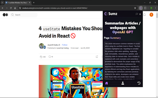 Sumz: AI powered website summarizer  from Chrome web store to be run with OffiDocs Chromium online