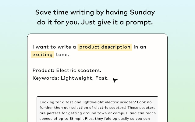 Sunday AI writing assistant  from Chrome web store to be run with OffiDocs Chromium online